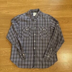 Billy Reid Shirt Men's Medium Multicolor Plaid Button Down Roll Tab Sleeves